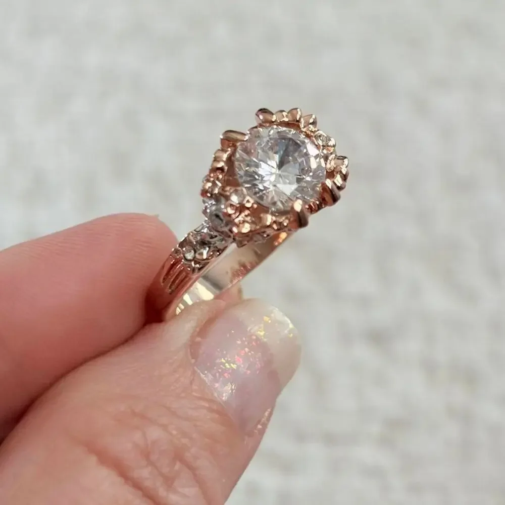 Rose Gold with Silver Skulls Ring Size 7